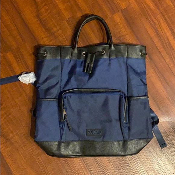 Versace Bags New Navy Versace Backpack Black Navy Logo Bag Poshmark